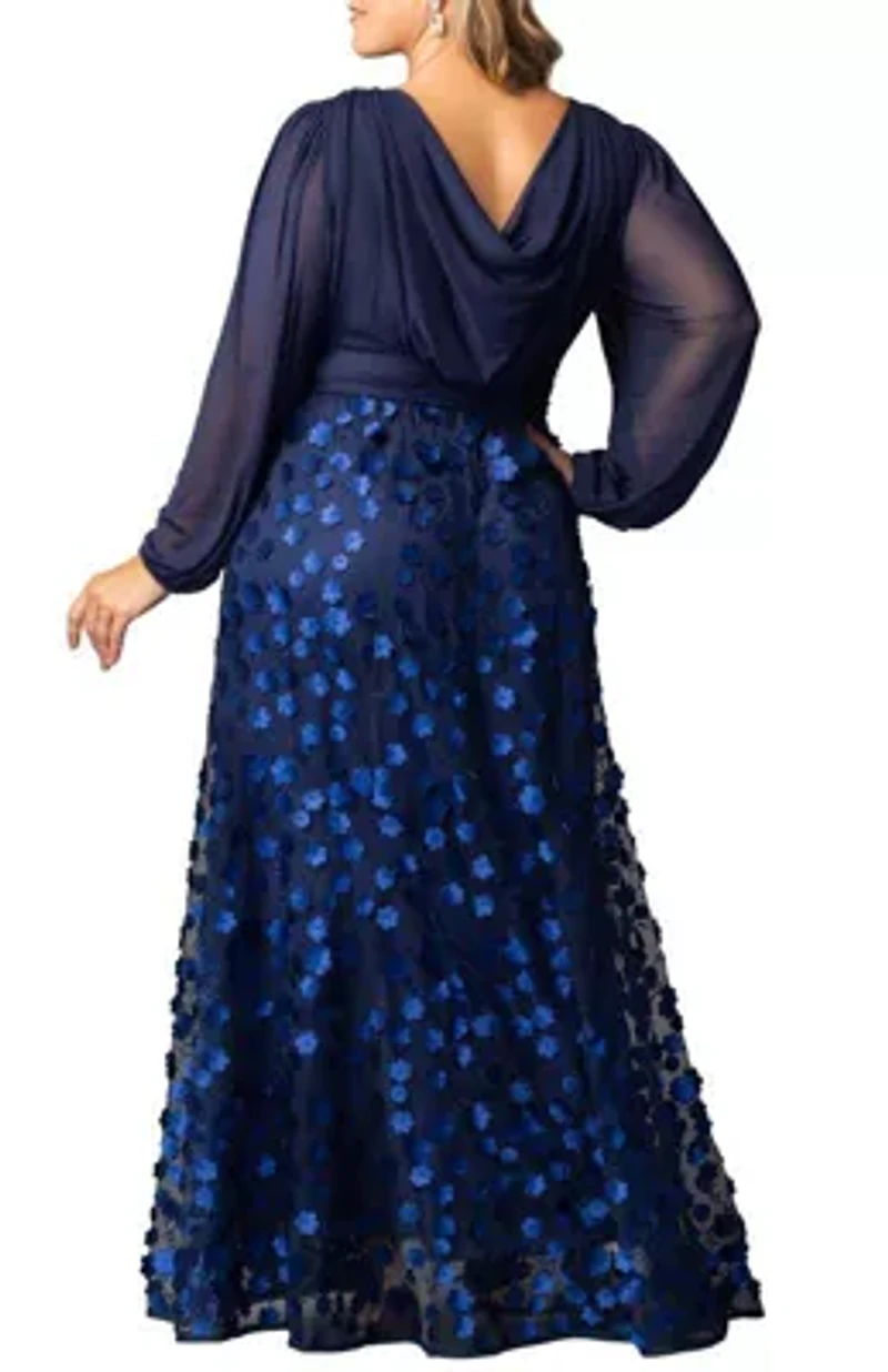 Women's Plus Blossoming Beauty Mesh Evening Gown