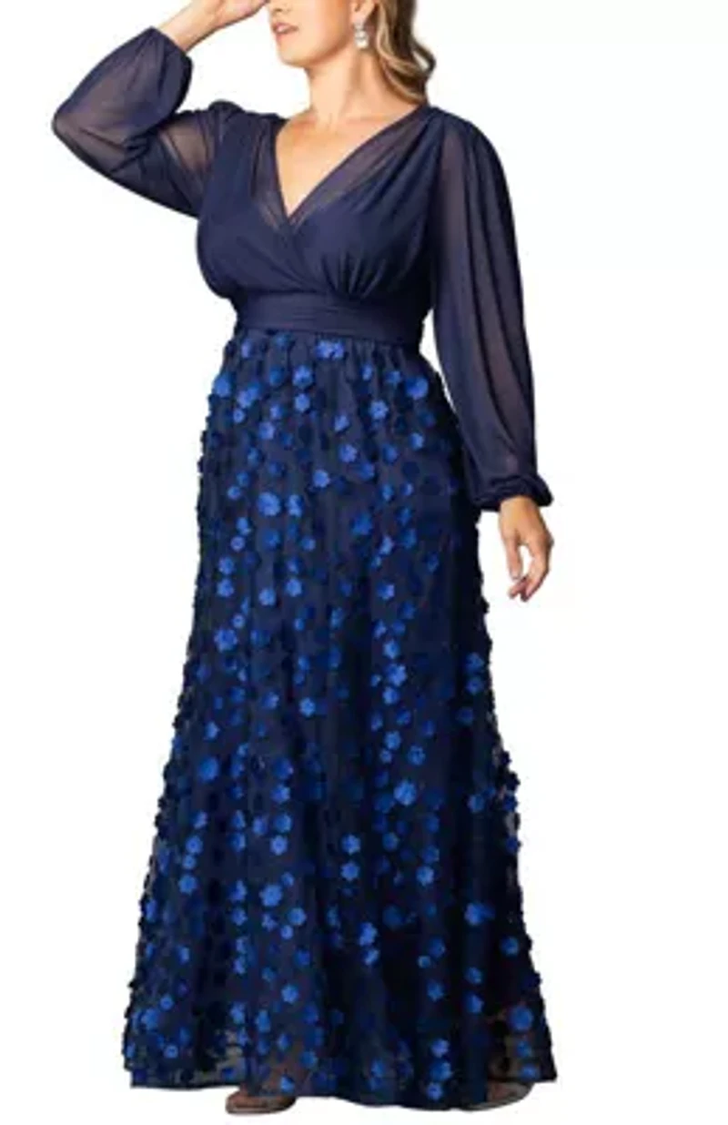 Women's Plus Blossoming Beauty Mesh Evening Gown