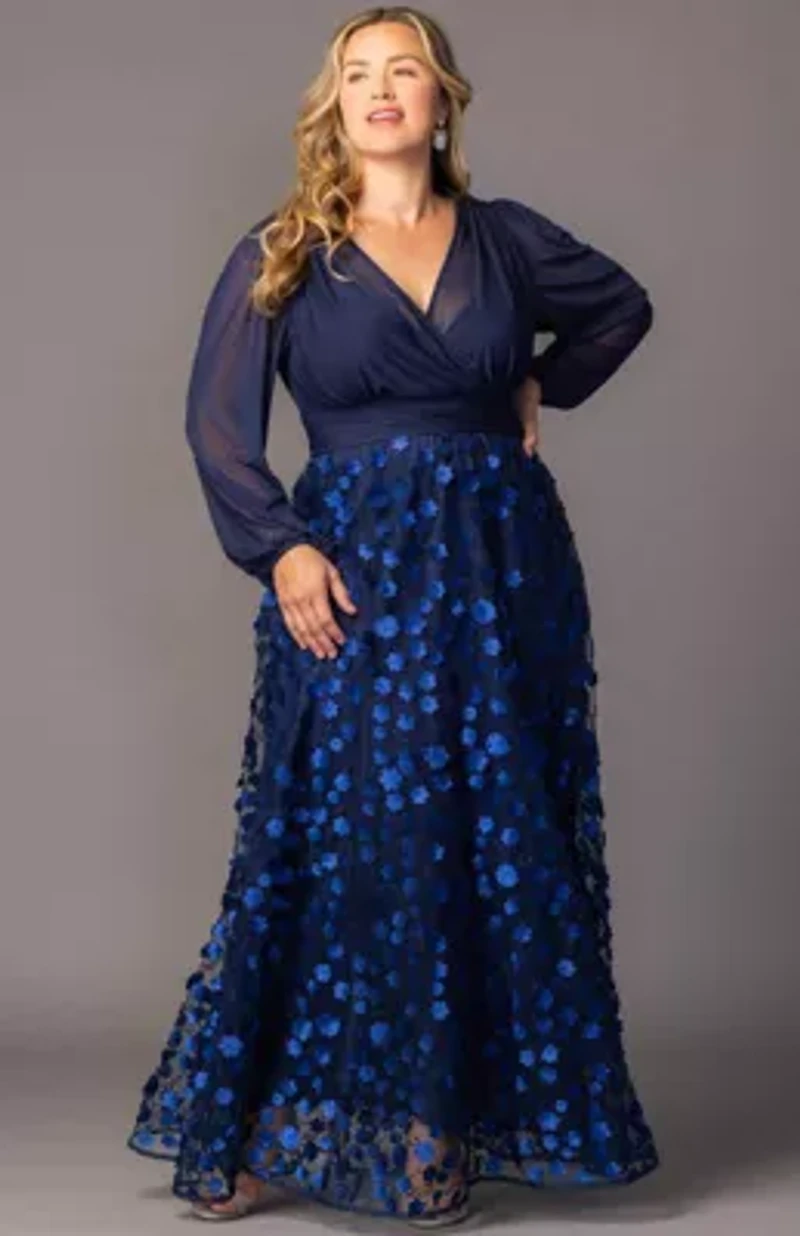 Women's Plus Blossoming Beauty Mesh Evening Gown