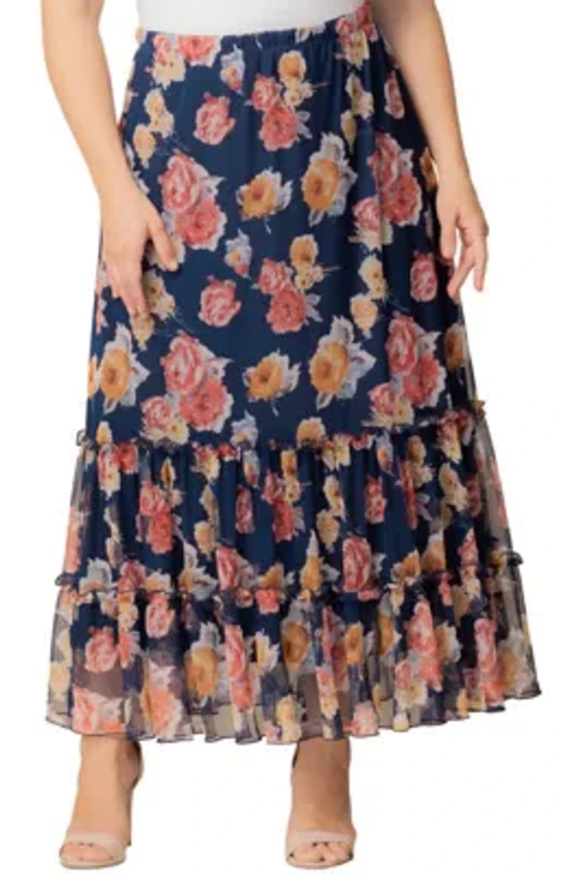 Women's Plus Isla Tiered Mesh Maxi Skirt