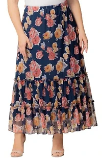 Women's Plus Isla Tiered Mesh Maxi Skirt