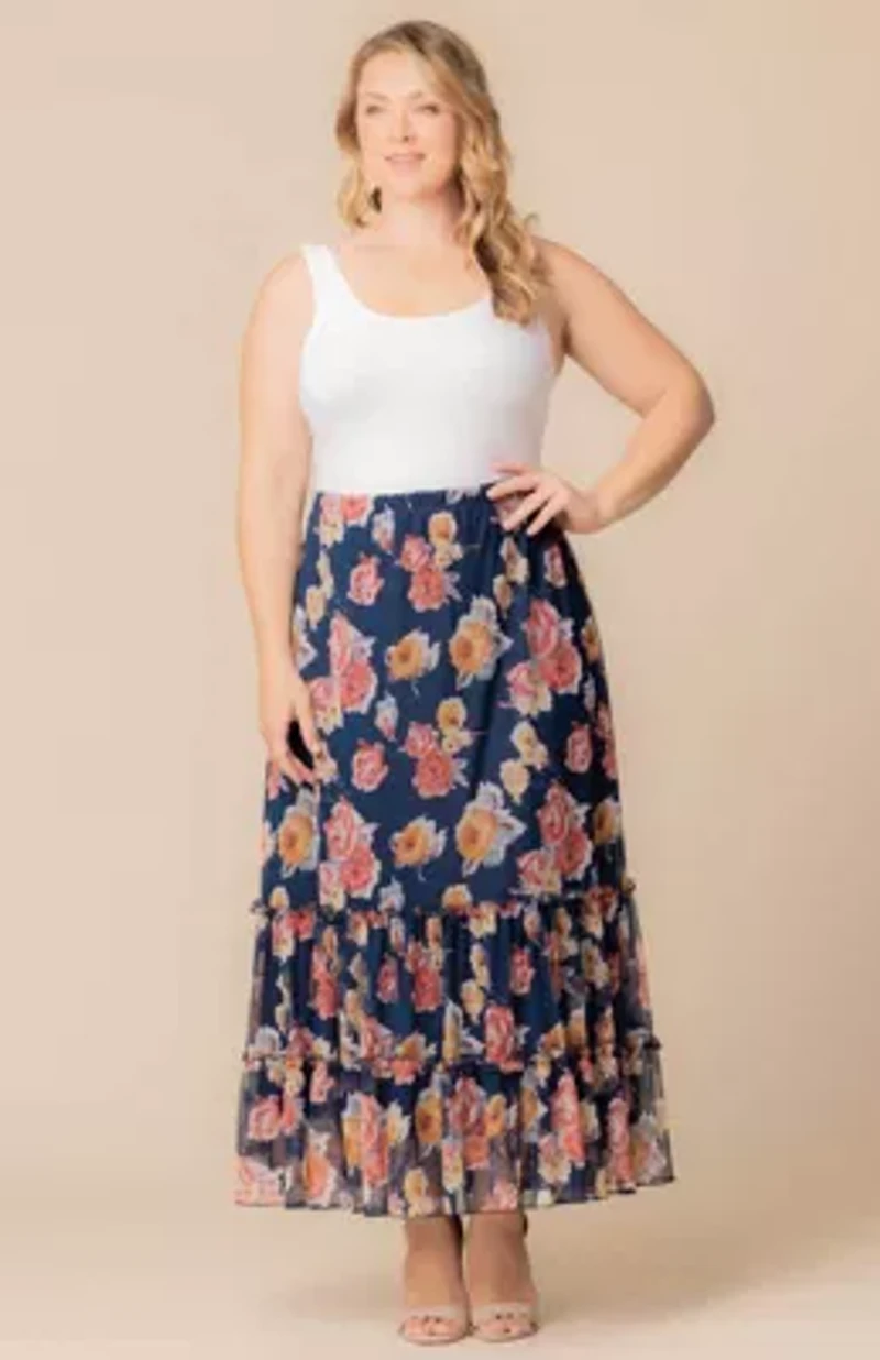 Women's Plus Isla Tiered Mesh Maxi Skirt