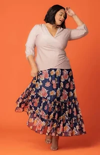 Women's Plus Isla Tiered Mesh Maxi Skirt