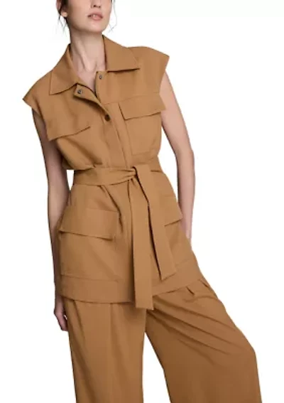 Women's Sleeveless Tie Utility Jacket