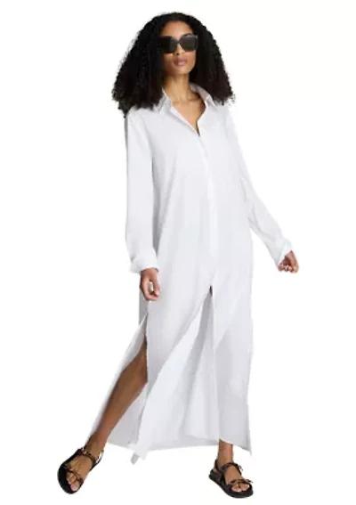Women's Long Sleeve Button Front Tunic Shirtdress