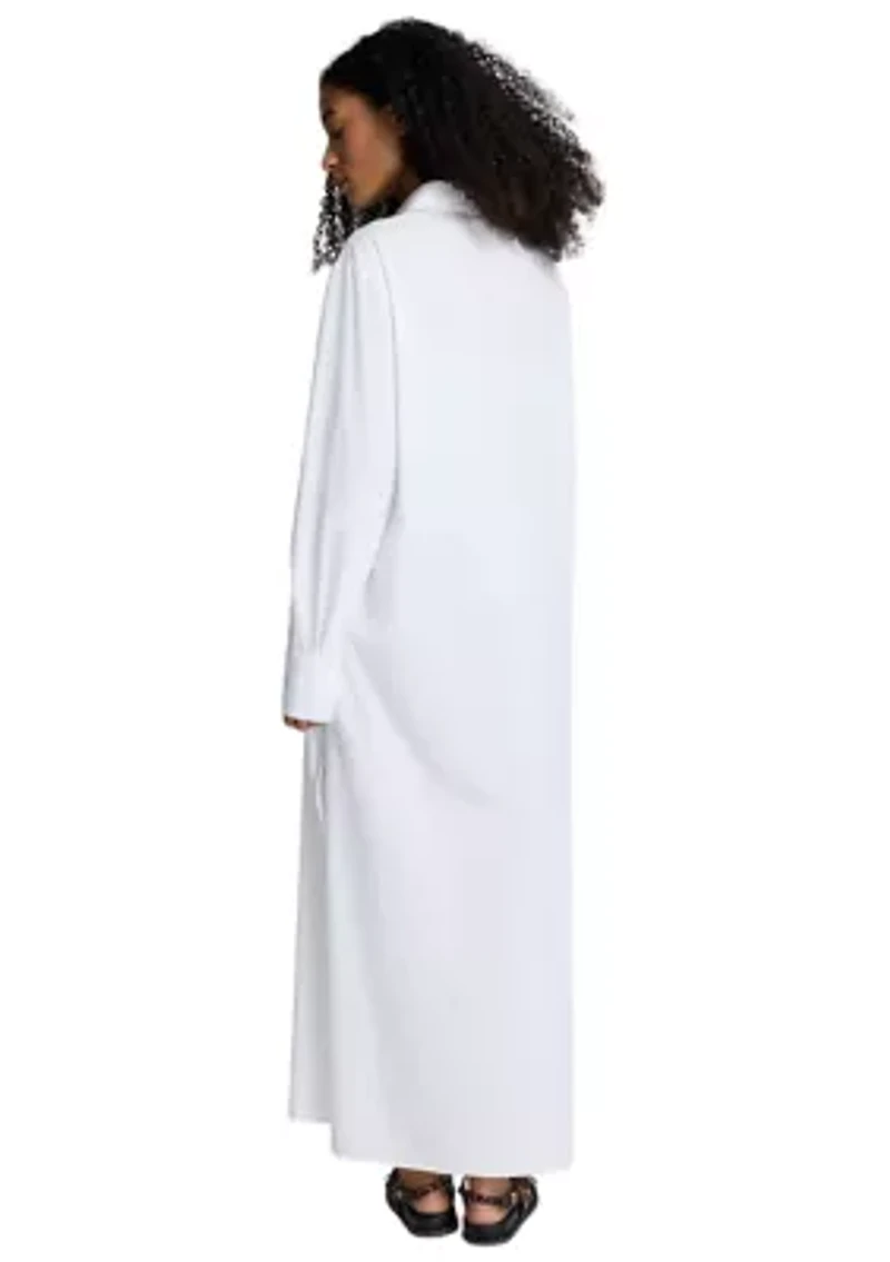Women's Long Sleeve Button Front Tunic Shirtdress