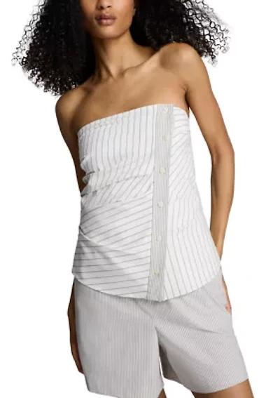 Women's Asymmetrical Button Stripe Bustier Top