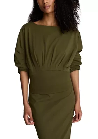 Women's Long Sleeve Lace Sculpted Boat Neck Brushed Scuba Top