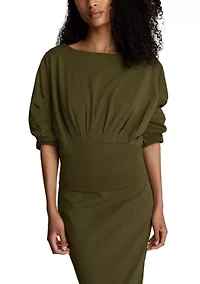 Women's Long Sleeve Lace Sculpted Boat Neck Brushed Scuba Top