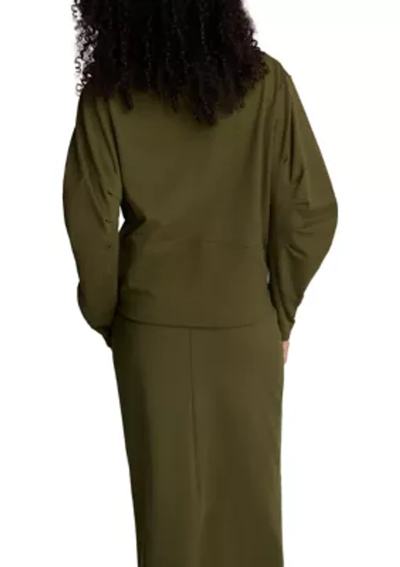 Women's Long Sleeve Lace Sculpted Boat Neck Brushed Scuba Top