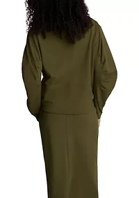 Women's Long Sleeve Lace Sculpted Boat Neck Brushed Scuba Top