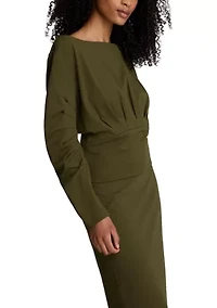 Women's Long Sleeve Lace Sculpted Boat Neck Brushed Scuba Top