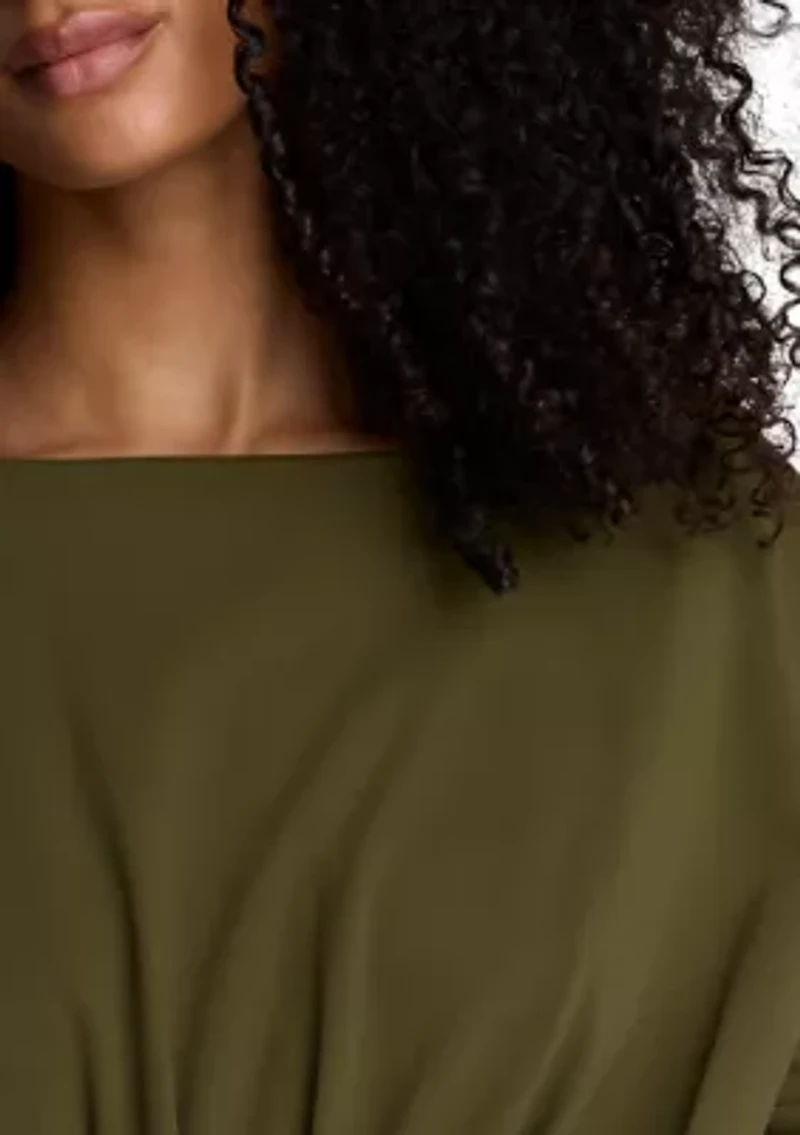 Women's Long Sleeve Lace Sculpted Boat Neck Brushed Scuba Top