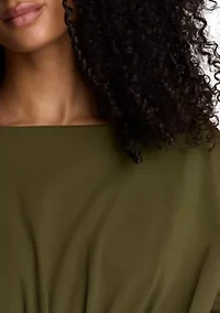 Women's Long Sleeve Lace Sculpted Boat Neck Brushed Scuba Top