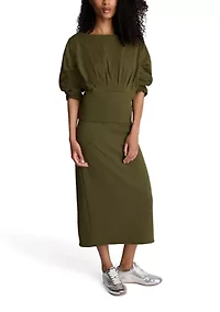 Women's Long Sleeve Lace Sculpted Boat Neck Brushed Scuba Top