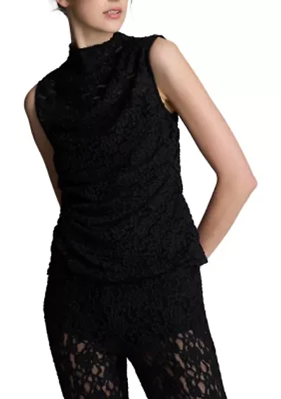 Women's Sleeveless Mock Neck Lace Top
