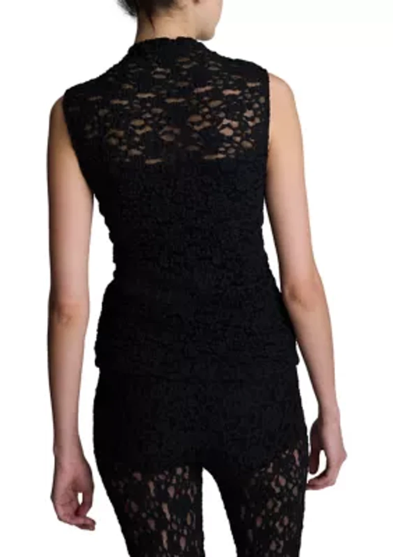 Women's Sleeveless Mock Neck Lace Top