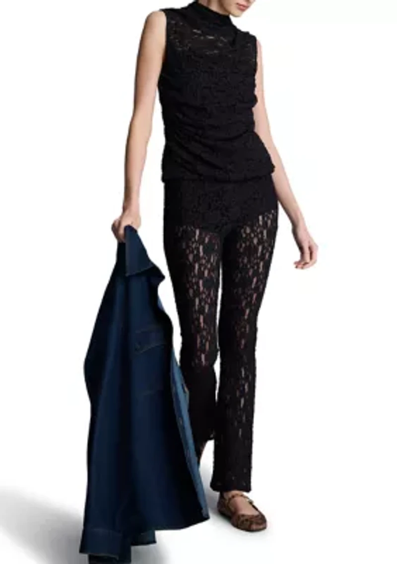 Women's Sleeveless Mock Neck Lace Top