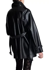 Women's Double Breasted Vegan Leather Trench Coat