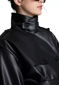 Women's Double Breasted Vegan Leather Trench Coat