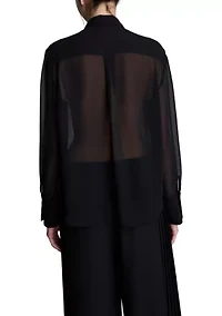 Women's Long Sleeve Pleat Front Blouse