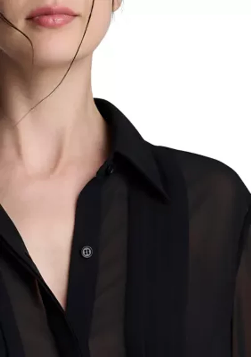 Women's Long Sleeve Pleat Front Blouse