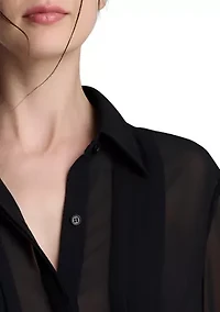 Women's Long Sleeve Pleat Front Blouse