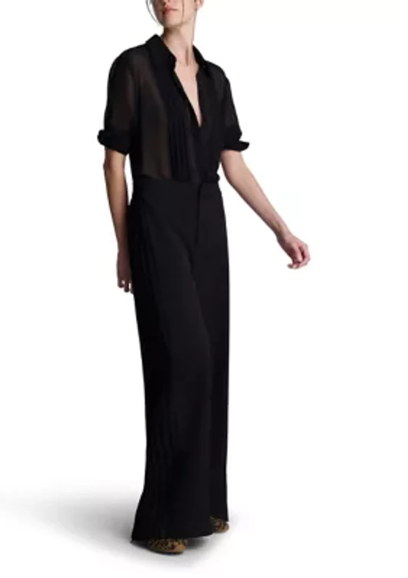 Women's Long Sleeve Pleat Front Blouse