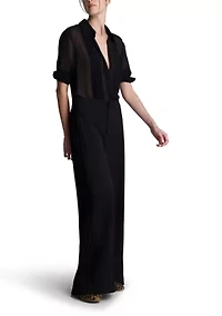 Women's Long Sleeve Pleat Front Blouse