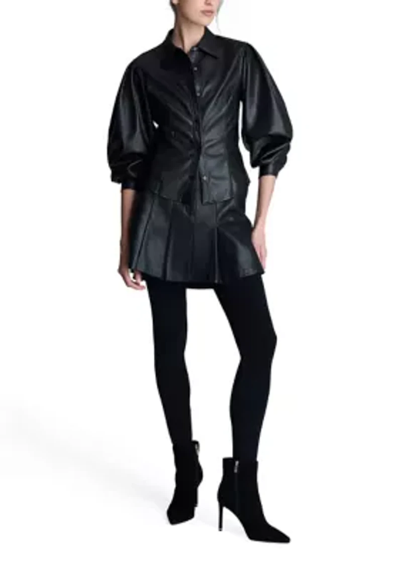 Women's Pleated Vegan Leather Skirt