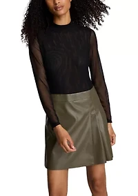 Women's Long Sleeve Mock Neck 2Fer Vegan Leather Dress