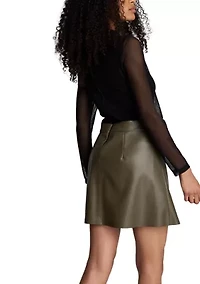 Women's Long Sleeve Mock Neck 2Fer Vegan Leather Dress