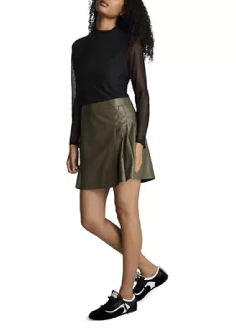 Women's Long Sleeve Mock Neck 2Fer Vegan Leather Dress