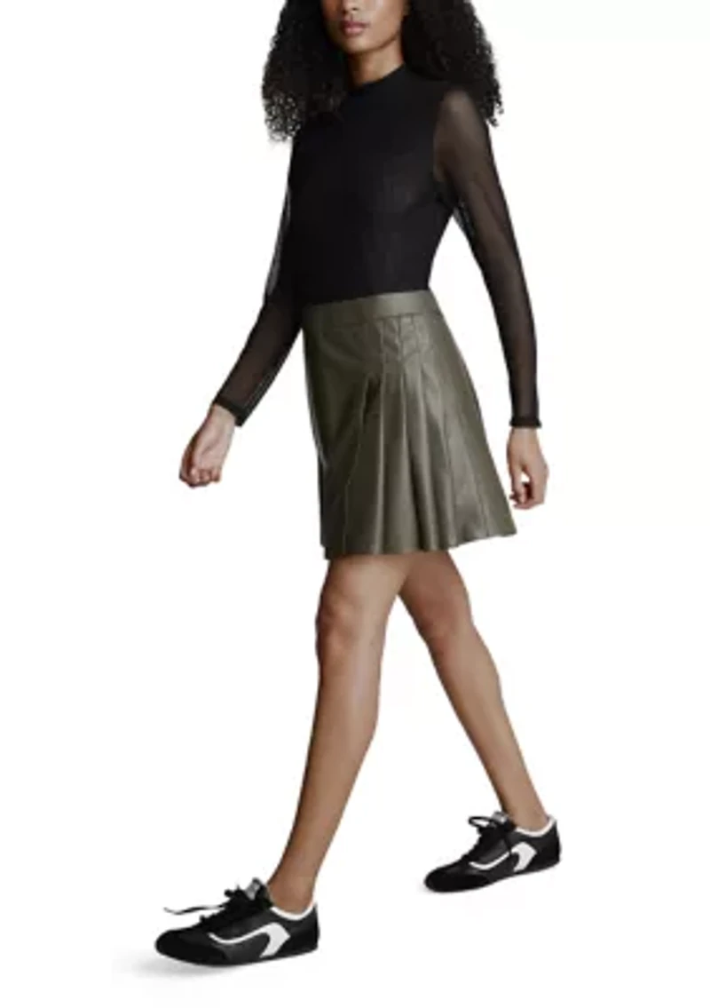 Women's Long Sleeve Mock Neck 2Fer Vegan Leather Dress