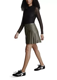 Women's Long Sleeve Mock Neck 2Fer Vegan Leather Dress