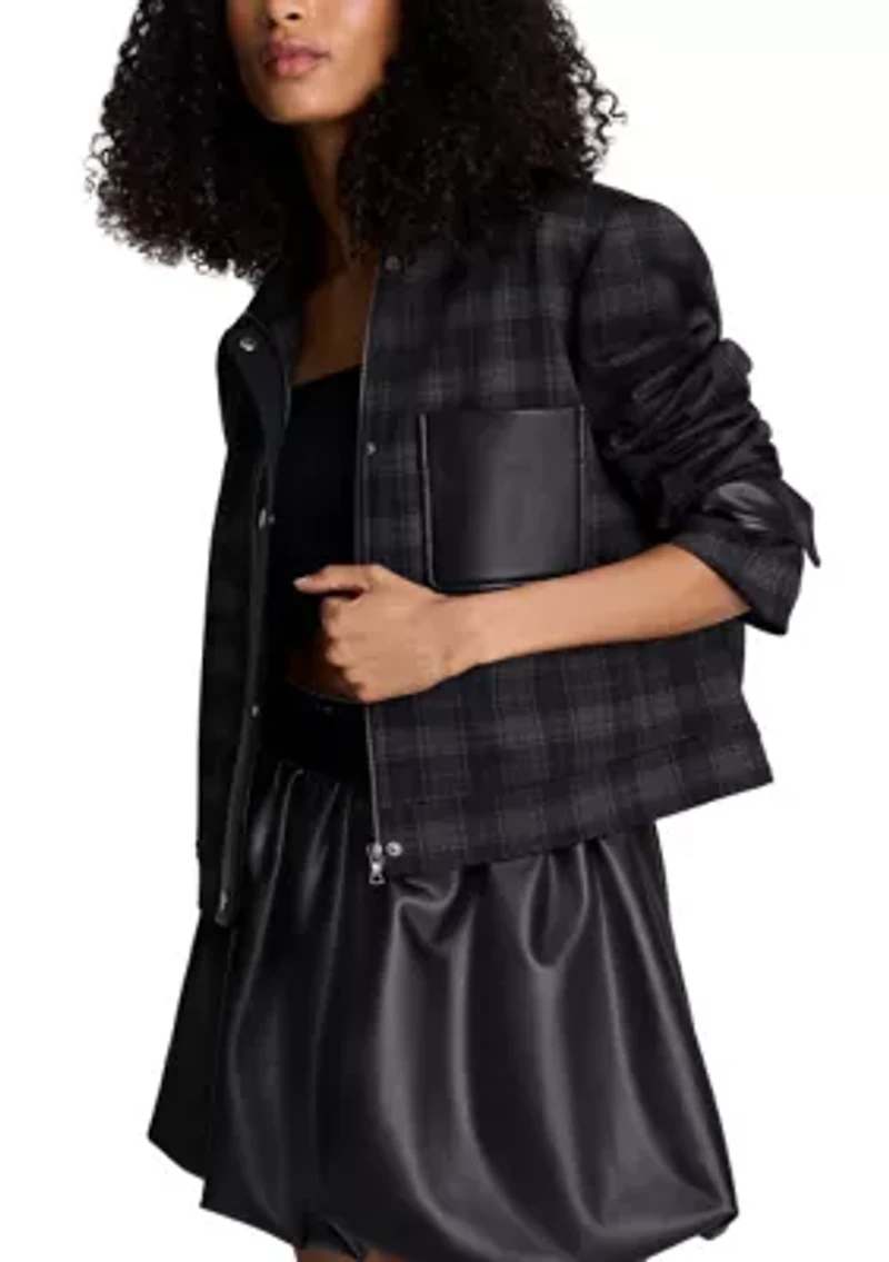 Women's Long Sleeve Plaid One Pocket Jacket