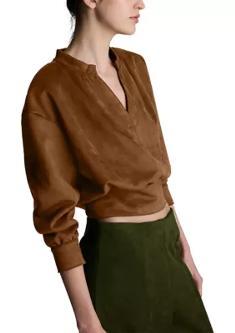 Women's Split Neck Vegan Suede Top