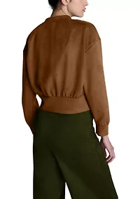 Women's Split Neck Vegan Suede Top