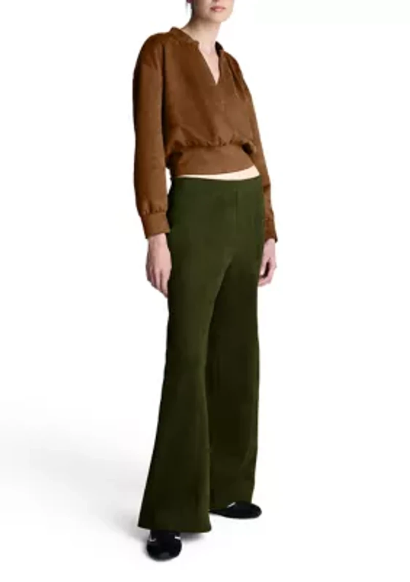 Women's Split Neck Vegan Suede Top