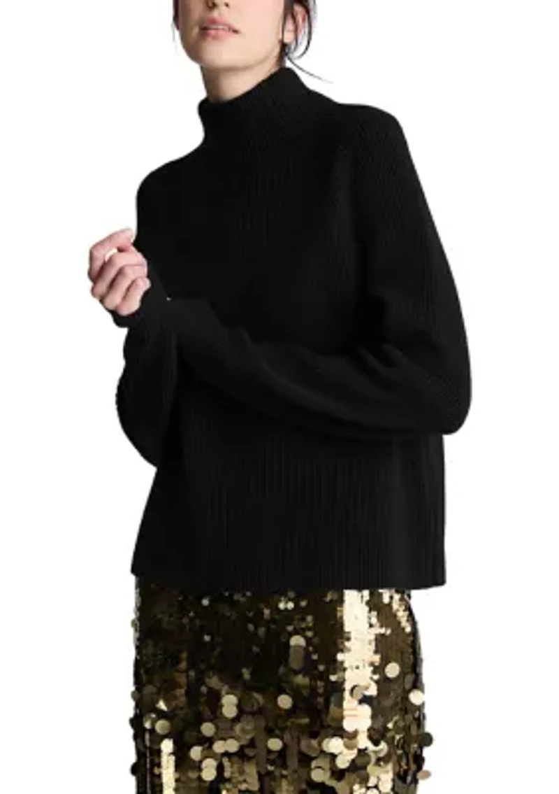 Women's Long Sleeve Funnel Neck Ribbed Sweater