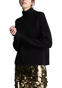 Women's Long Sleeve Funnel Neck Ribbed Sweater