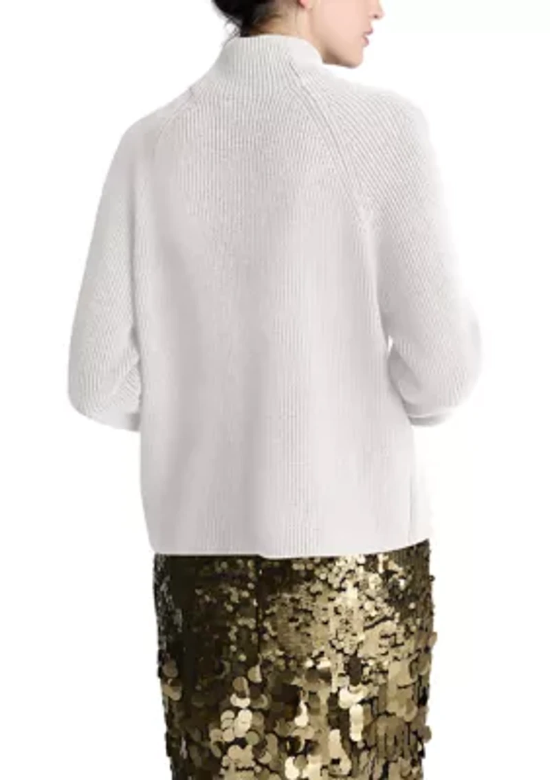 Women's Long Sleeve Funnel Neck Ribbed Sweater