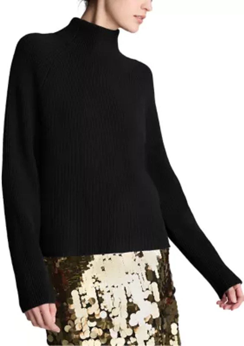 Women's Long Sleeve Funnel Neck Ribbed Sweater