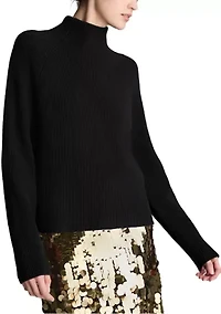 Women's Long Sleeve Funnel Neck Ribbed Sweater