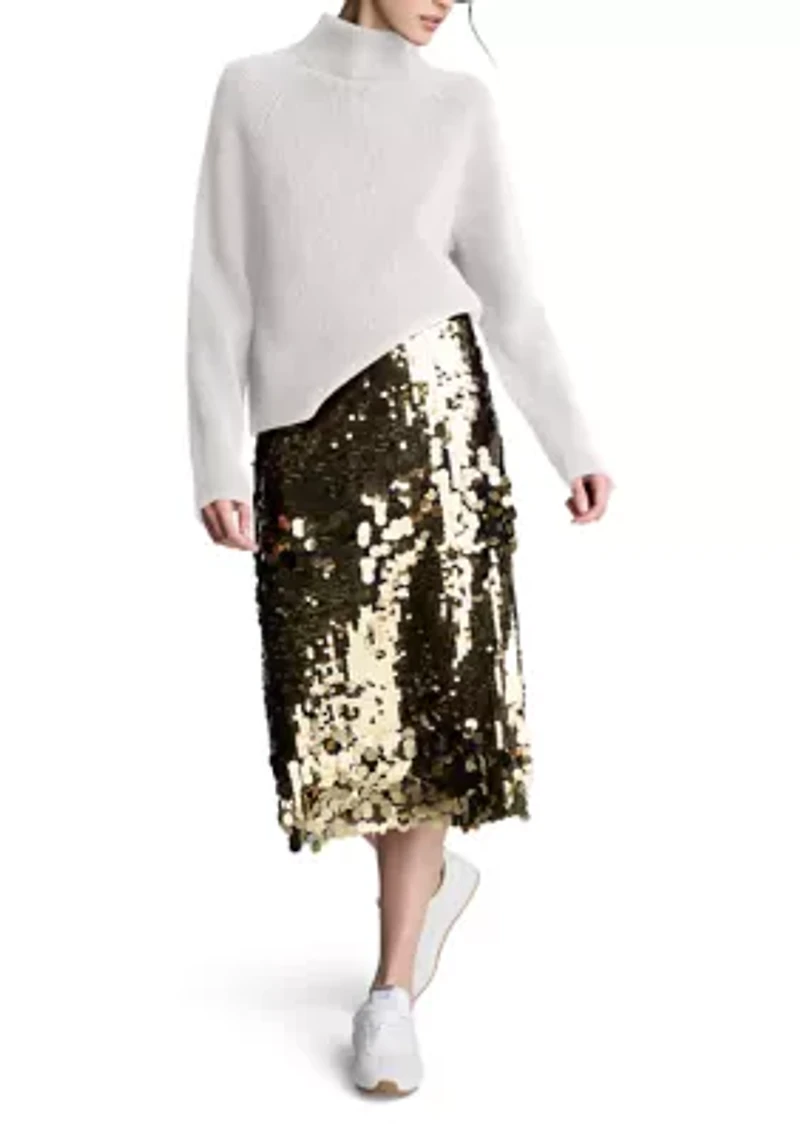 Women's Long Sleeve Funnel Neck Ribbed Sweater