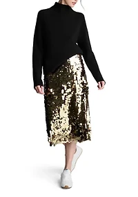 Women's Long Sleeve Funnel Neck Ribbed Sweater