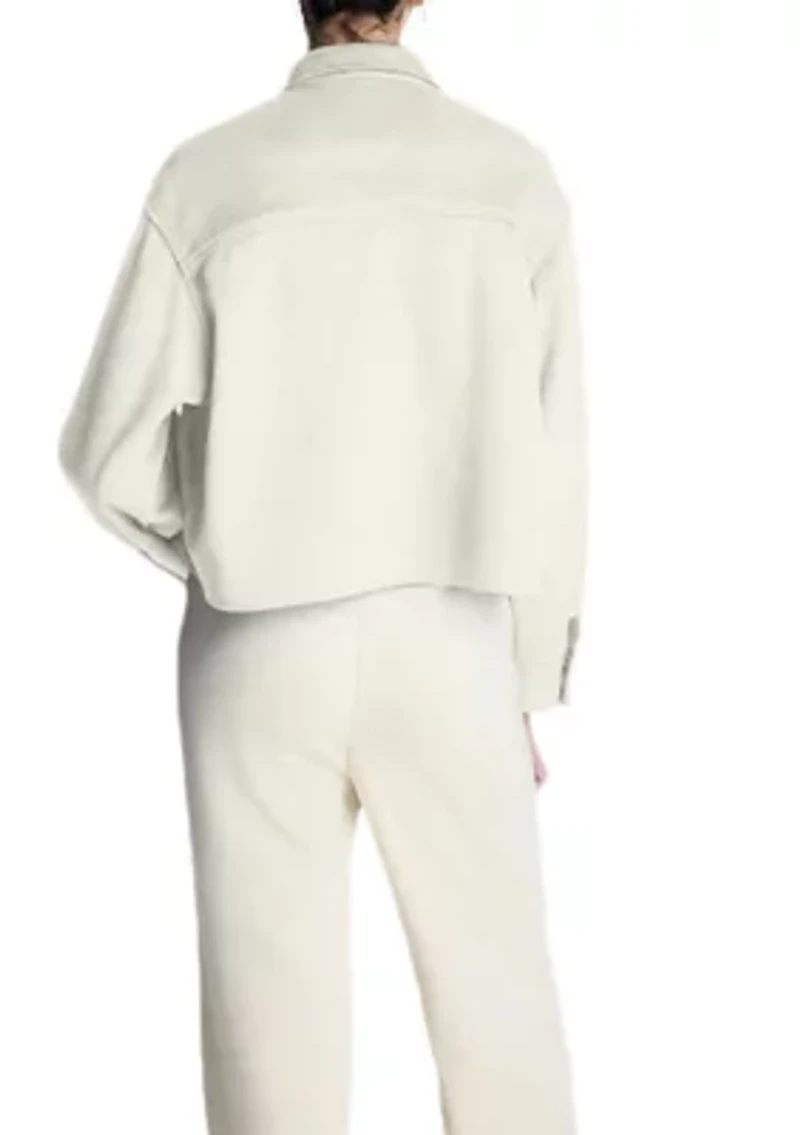 Women's Button Front Vegan Suede Top