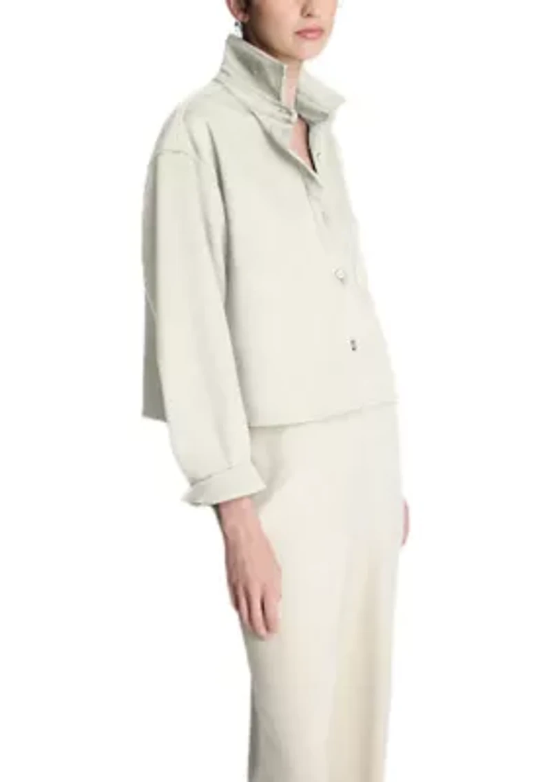 Women's Button Front Vegan Suede Top