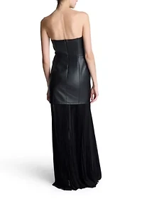 Women's Strapless Pleated Sheer Hem Dress
