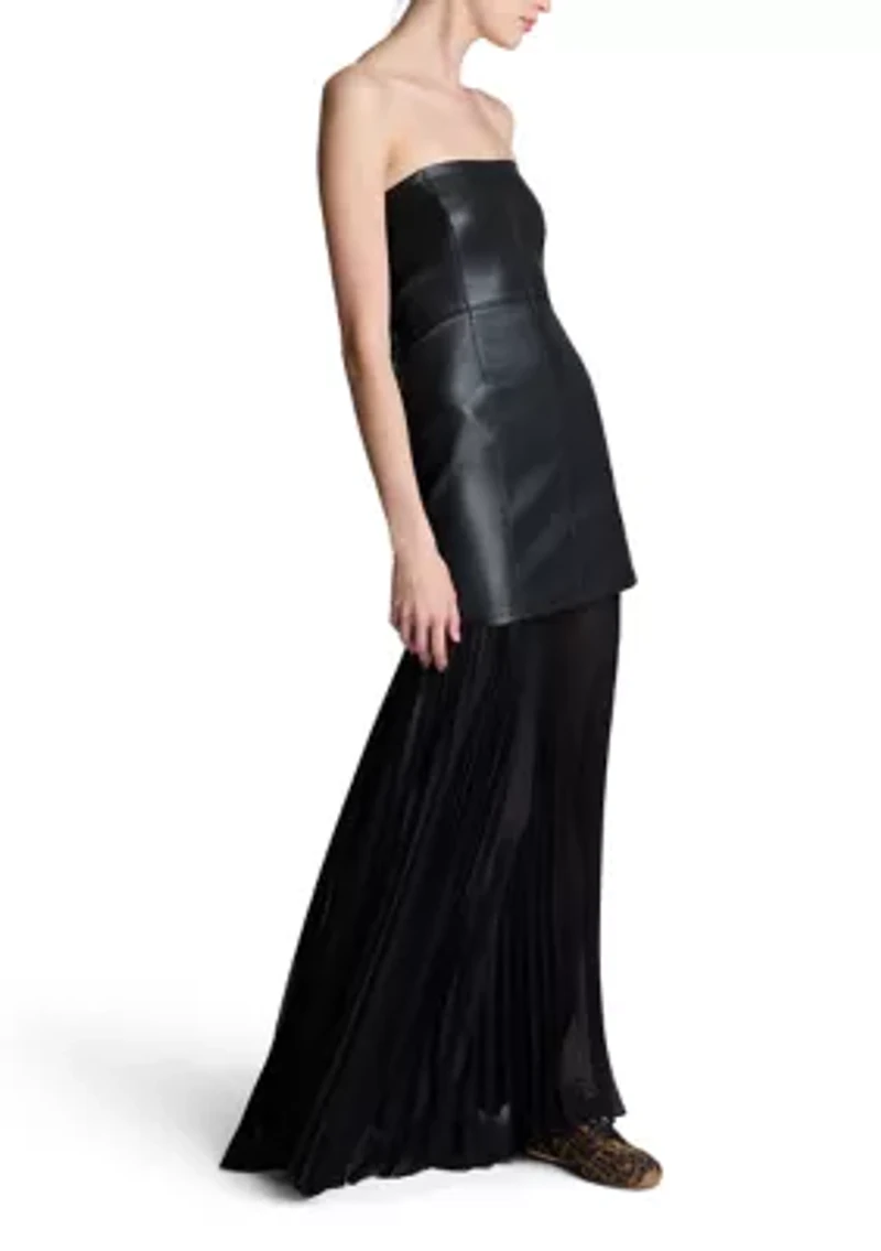 Women's Strapless Pleated Sheer Hem Dress